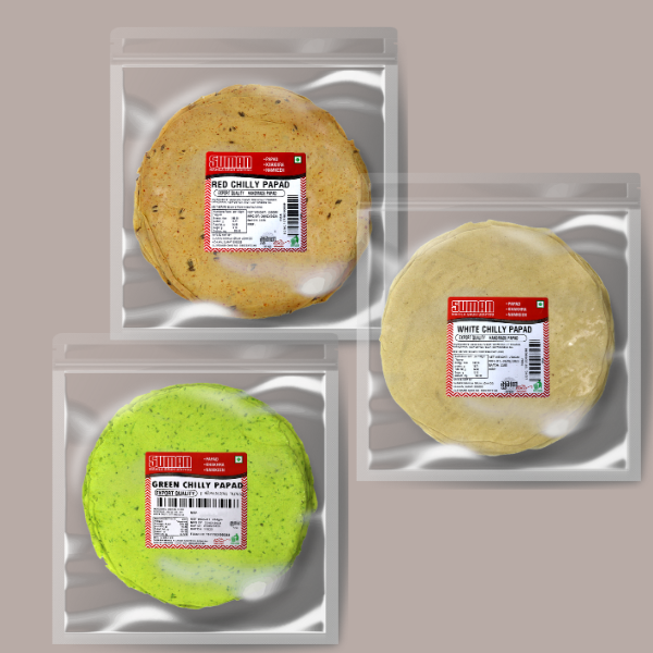 3 Flavour Chilli Papad Combo – Red | White | Green