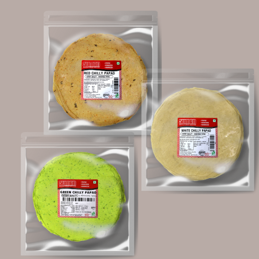 3 Flavour Chilli Papad Combo – Red | White | Green